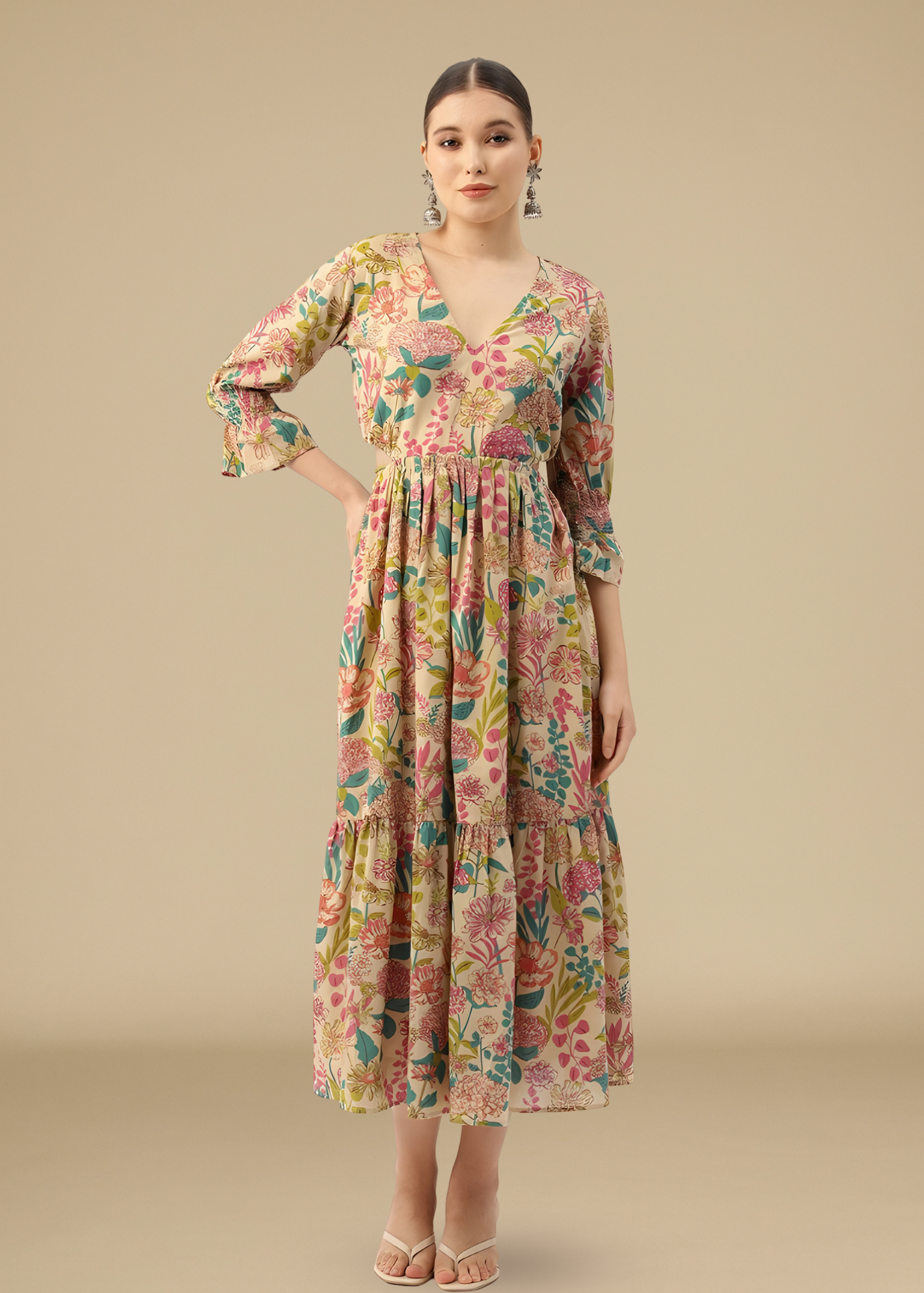 Blush Garden Handblock Printed Dress